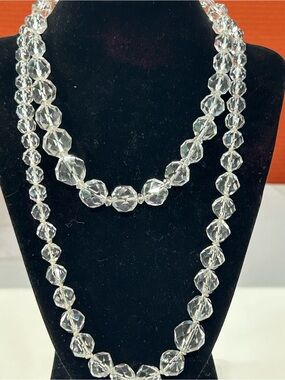 2 vintage mid century natural clear rock crystal necklaces with sterling clasps